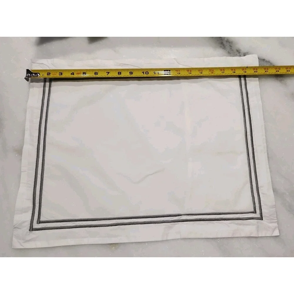 RESTORATION HARDWARE RH 20x16in White Gray Italian Hotel Satin Stitch Boudoir